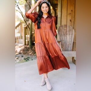 🧡💕Camel Brown Satin Midi Dress💕🧡